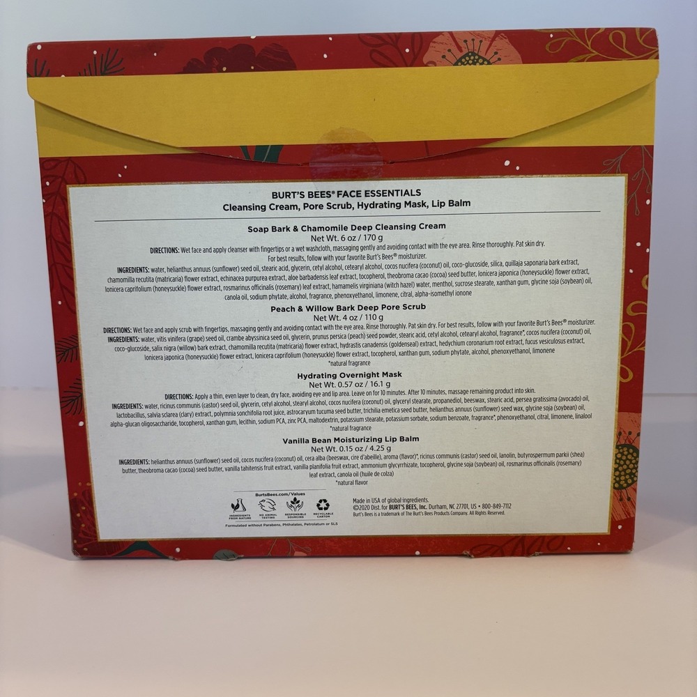 Burts Bees Face Essentials NIB 4 PC Set, Cleansing Cream, Scrub, Mask, Lip Balm - Picture 3 of 5